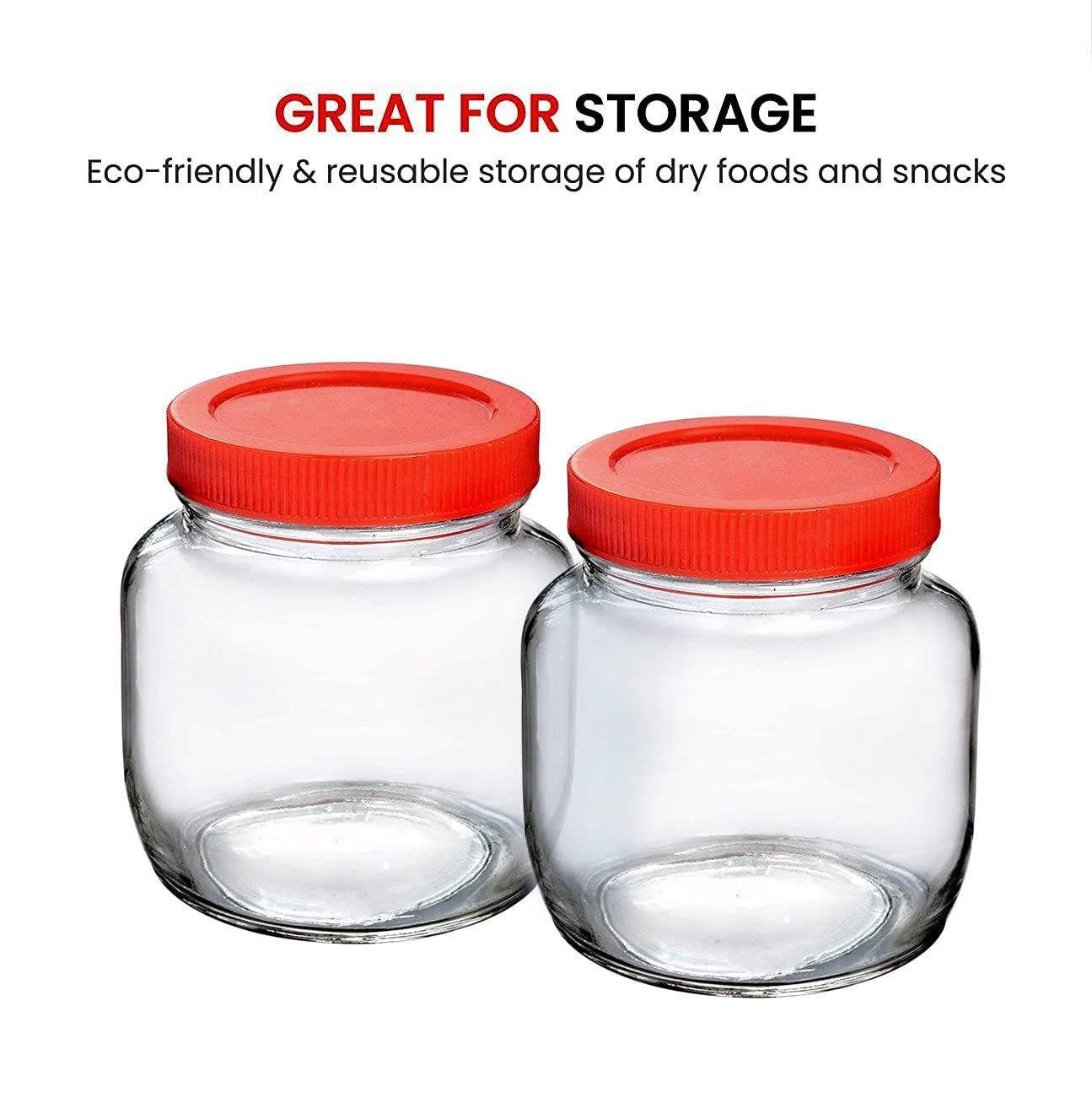 Feelopie Aahar Jar with Red Lid for Lentils, Food, Pickles, Spices, Sweets, Snacks, Rice, Kitchen Storage (250ml, Set Of 4)